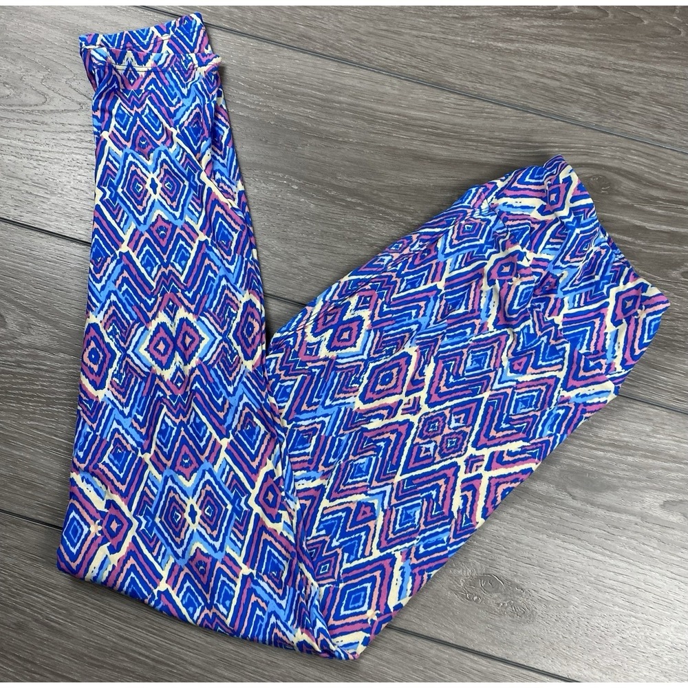 Lularoe Women's Pull On Geometric Pattern Leggins Blue‎ Tall & Curvy